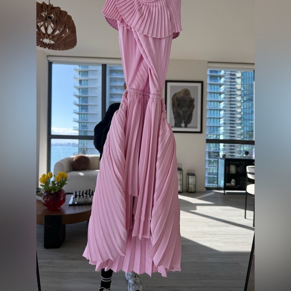 Maje Pink Asymmetrical Pleated Dress